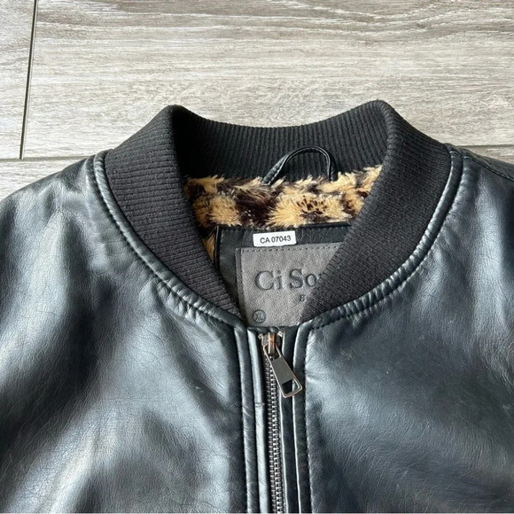 Ci Sono By Cavalini Black Faux Leather Bomber Jacket - Picture 5 of 16